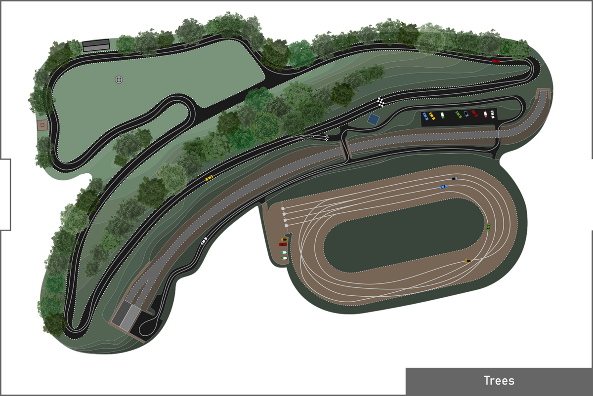 Plan showing the wooded areas of the track