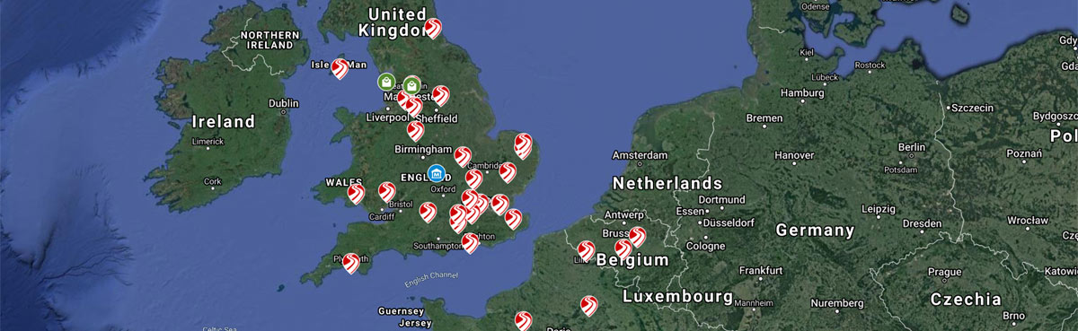 The SlotRacer's map of the UK and northern Europe