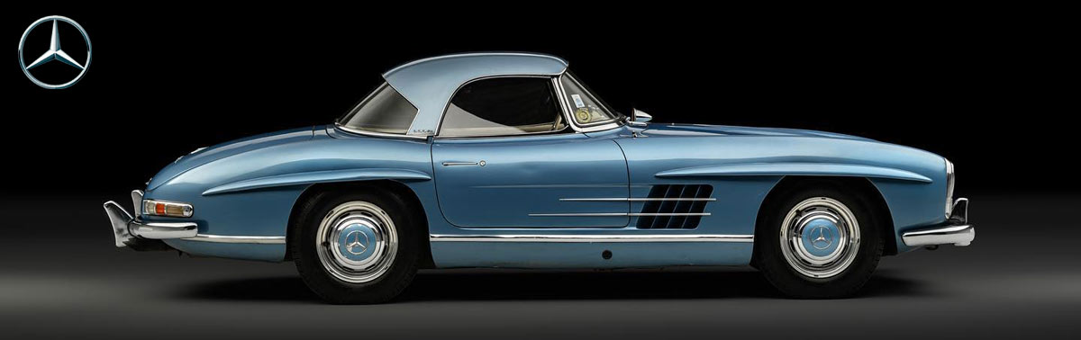 Fangio's metallic blue Mercedes 300SL
