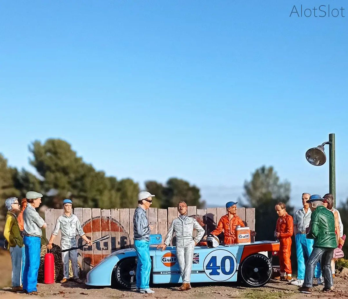 Dorama with a Fly Porsche 908/3 and model figures