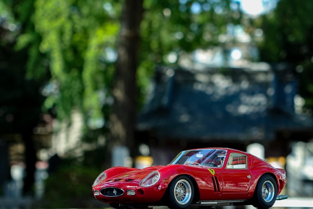 Racer Ferrari 250GTO in front of some trees